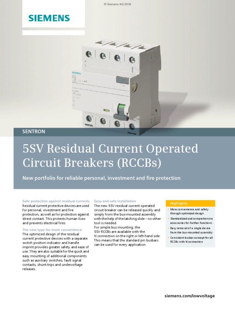 5SV Residual Current Operated Circuit Breakers - RCCBs - Catalog - 7297 ...