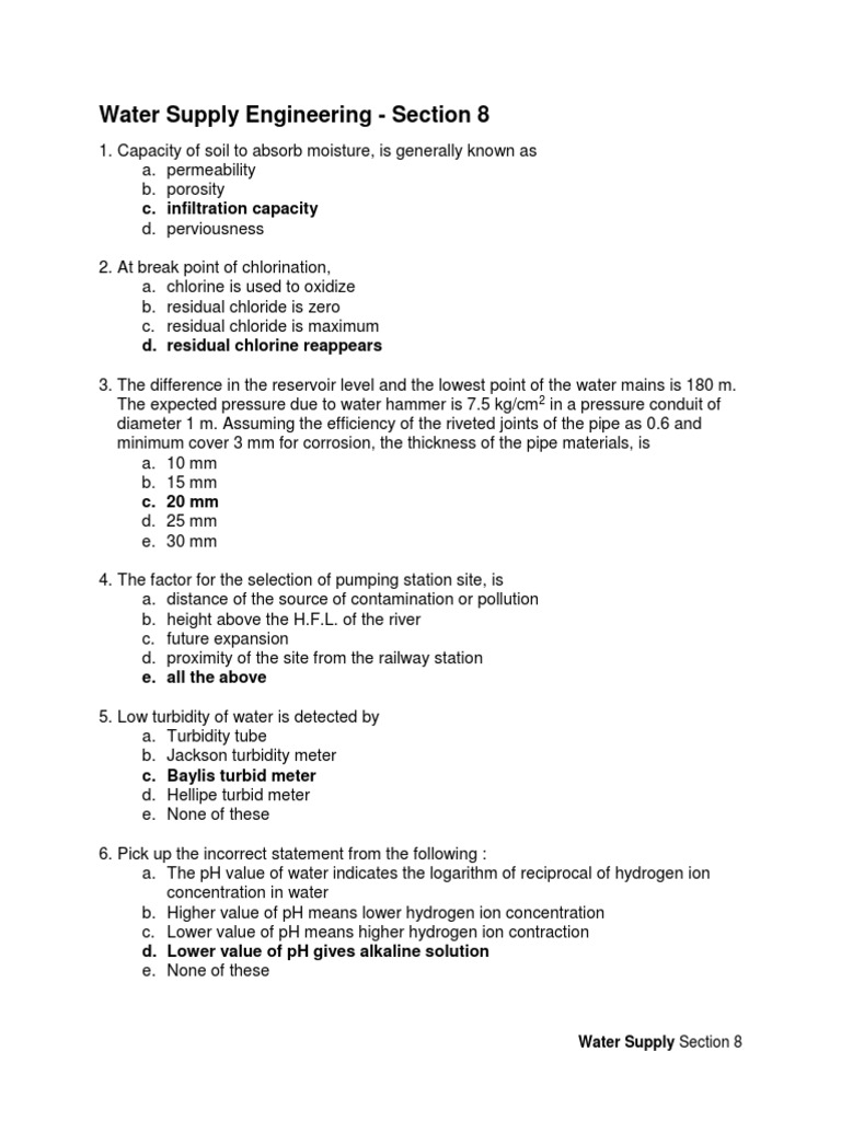 Water Supply Engineering Section 8 PDF Ph Water