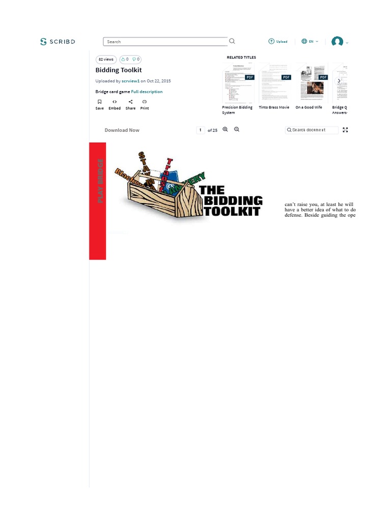 Bidding Tool Kit PDF Contract Bridge Leisure