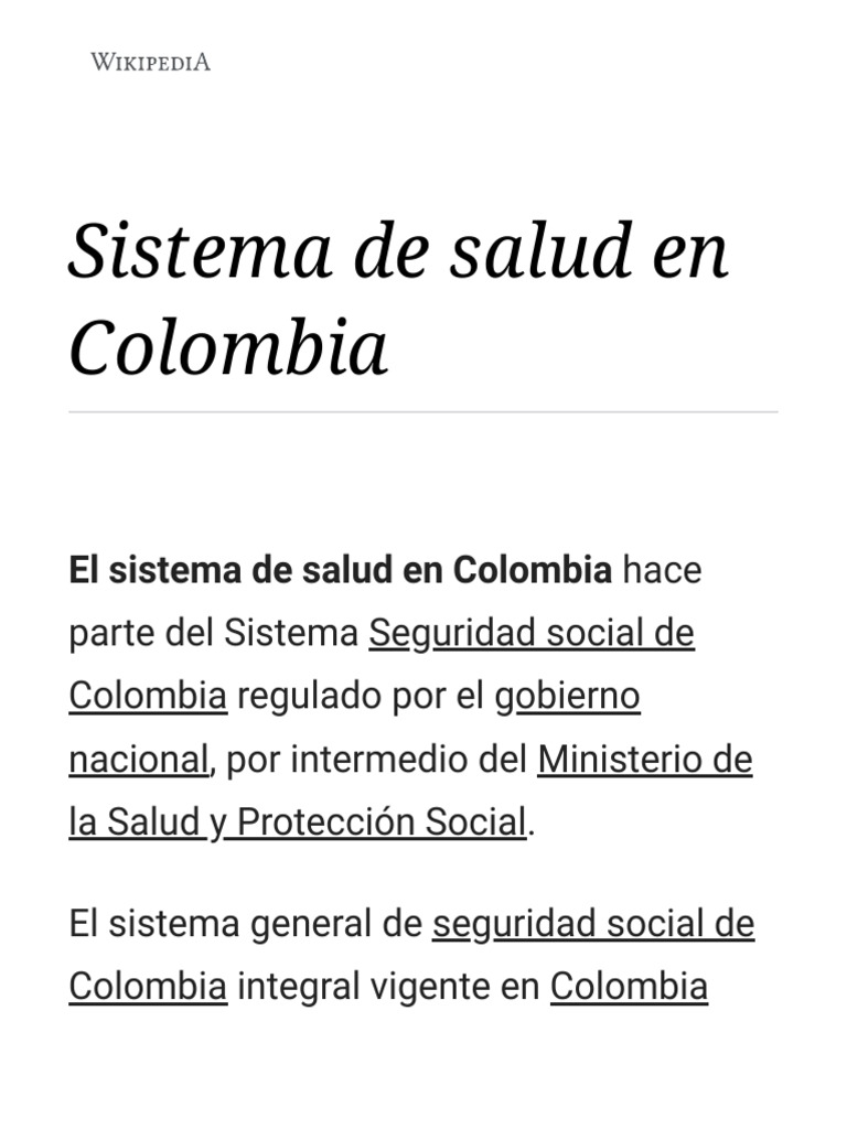 Sistema de Salud en Colombia Wikipedia, La Enciclopedia Libre PDF PDF Cuidado de la salud