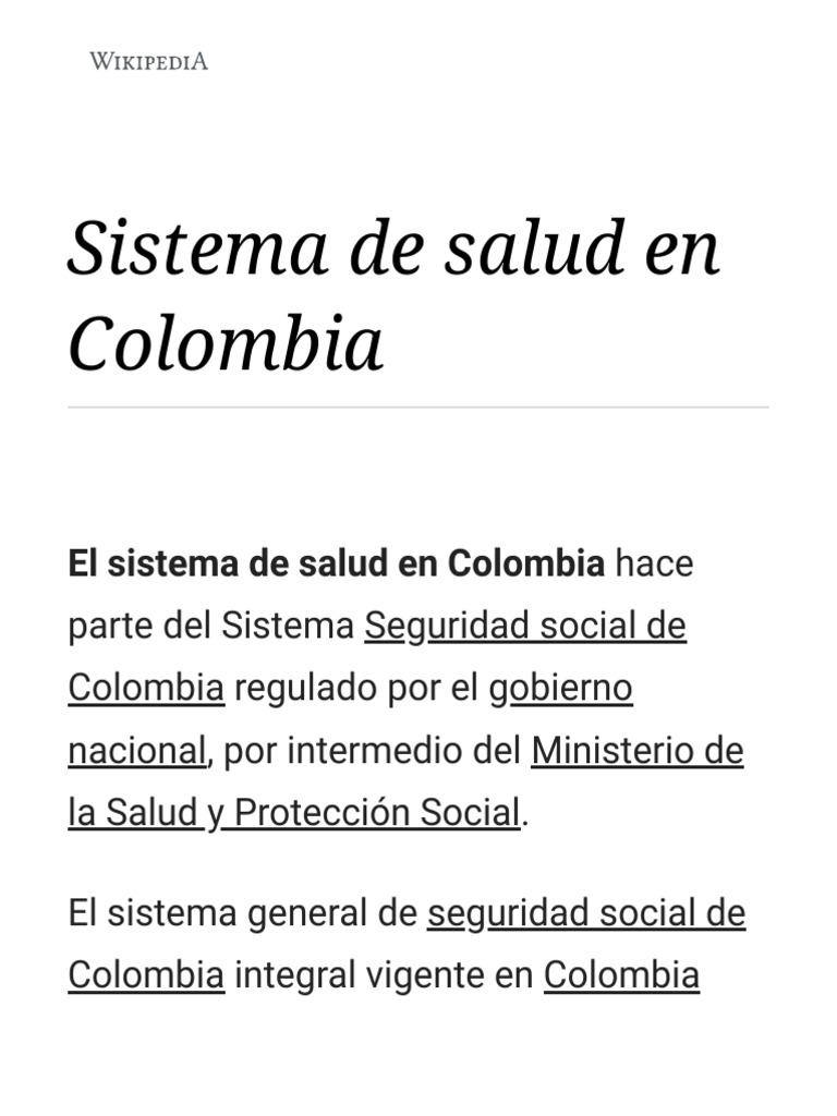 Sistema de Salud en Colombia - Wikipedia, La Enciclopedia Libre PDF | PDF |  Cuidado de la salud | Gobierno