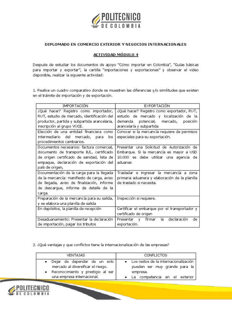 Actividad Módulo 4 Comercio PDF | PDF | Exportaciones | El comercio ...