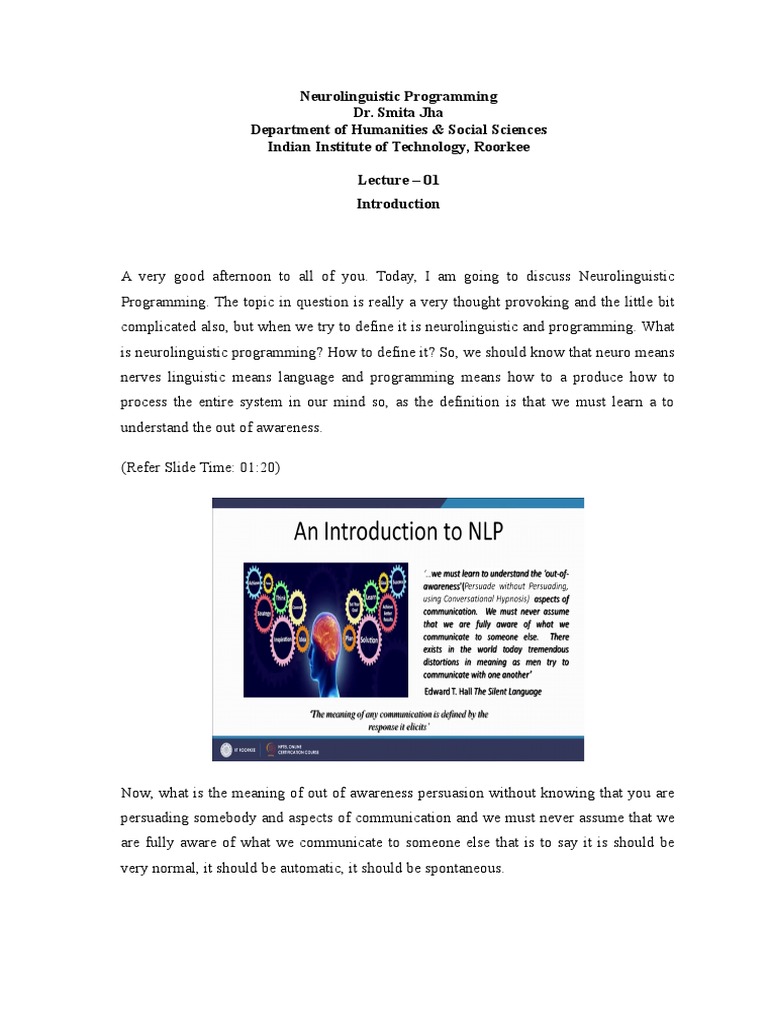 Lec1 PDF | PDF | Neuro Linguistic Programming | Neuropsychological ...