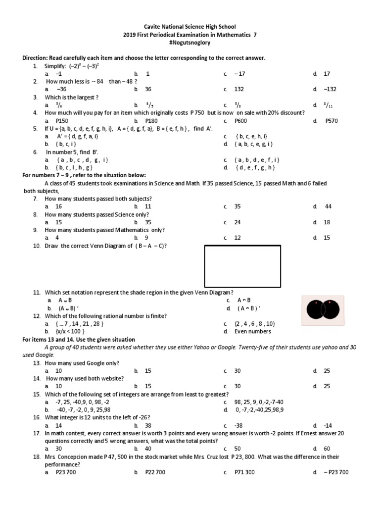 Grade 7 Math Periodical Test Q1 | PDF | Integer | Rational Number
