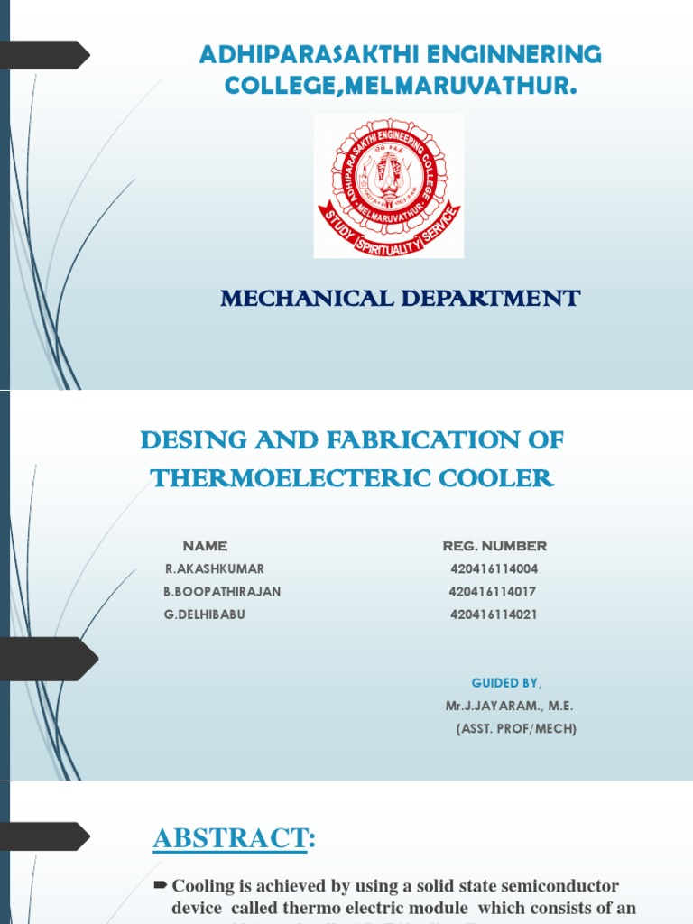 Thermoelectric Cooler Design and Fabrication | PDF | Electromechanical ...