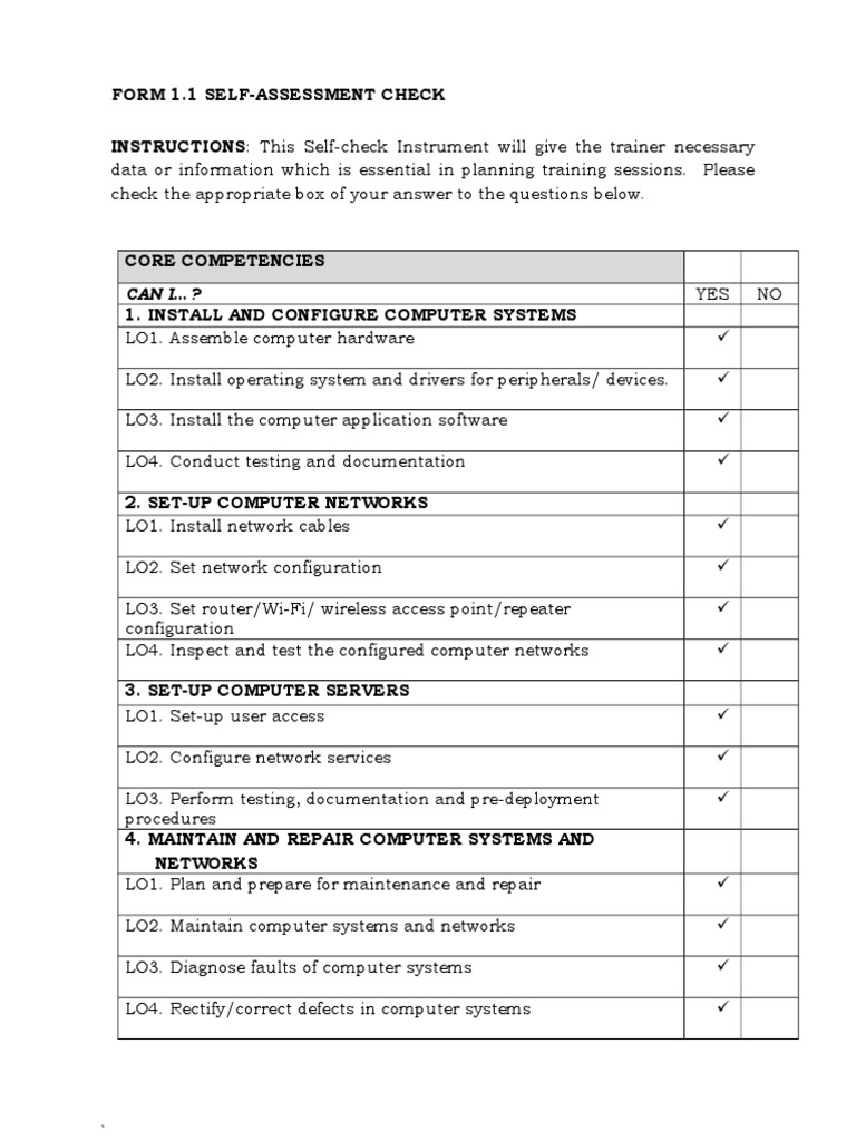 CSS NC II Core Competencies Checklist | PDF | Wi Fi | Computer Network
