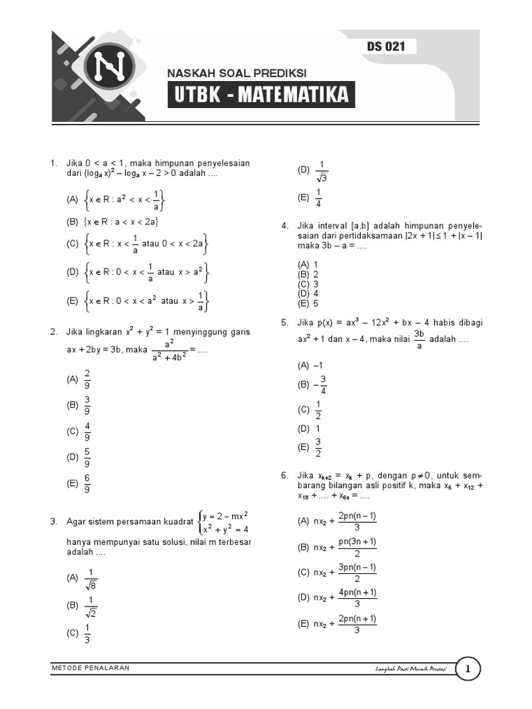 Soal Prediksi Utbk Mat Ipa 1