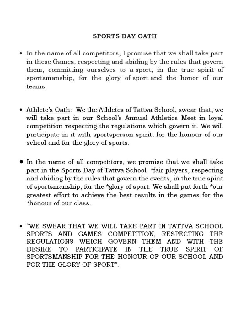 Tattva School Sports Day Oath | PDF | Sports & Recreation | Cooking ...