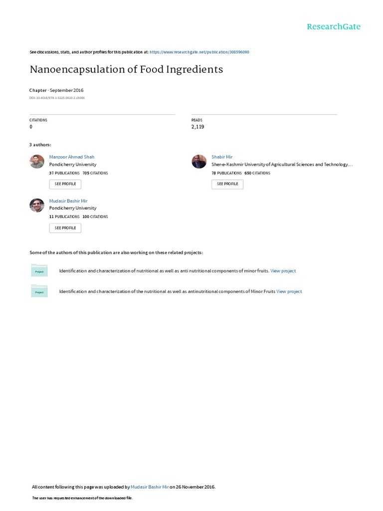 Nanoencapsulation of Food Ingredients PDF | PDF | Emulsion | Freeze Drying