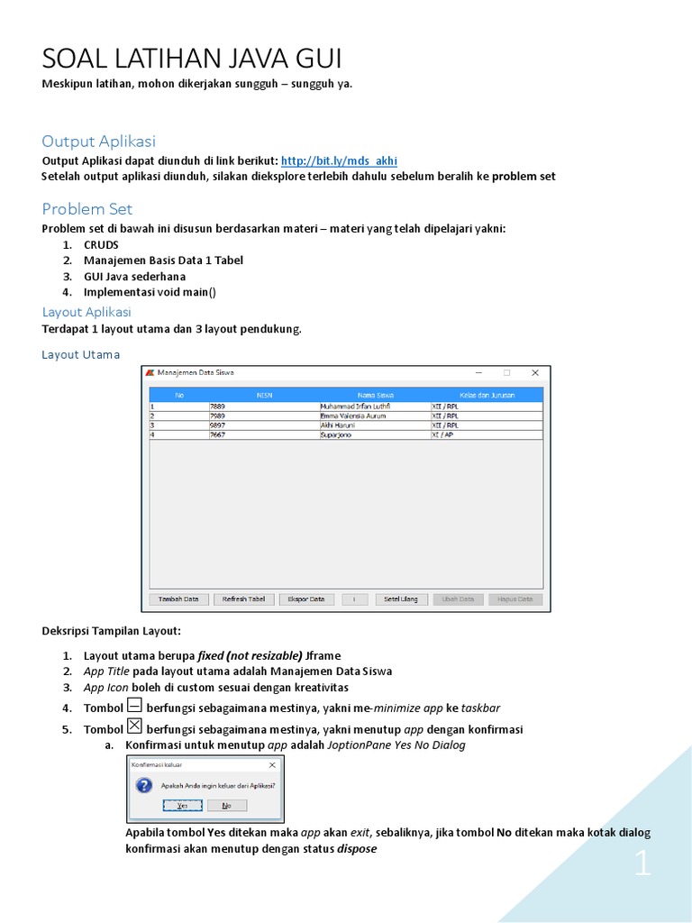 Soal Latihan Java GUI Manajemen Data Siswa | PDF | Komputer