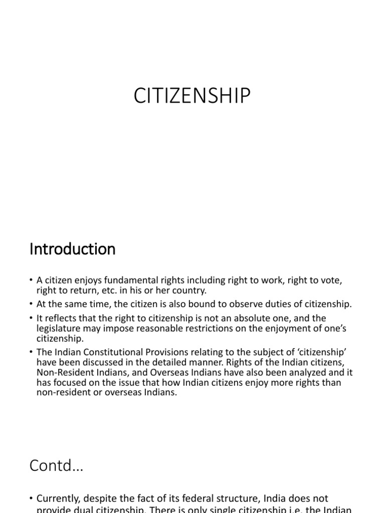 Understanding Single Citizenship in India | PDF | Nationality Law ...