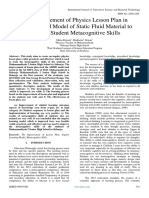 The Improvement of Physics Lesson Plan in Inquiry-Based Model of Static Fluid Material To Improve Student Metacognitive Skills