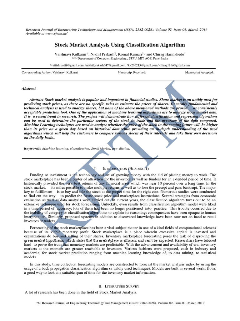 Stock Market Analysis Using Classification Algorithm PDF | PDF ...
