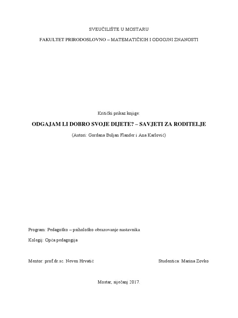 Pedagogija-Osvrt Na Knjigu | PDF