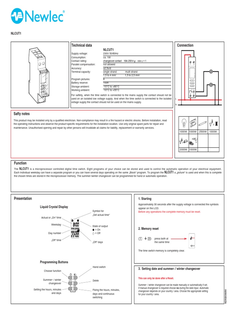 Newlec Timer Switch NLCUT1 Manual PDF Switch Mains Electricity