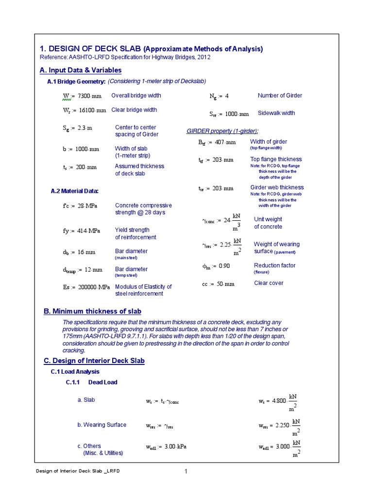 Mathcad 1. Deck Slab Design PDF PDF Young's Modulus Concrete
