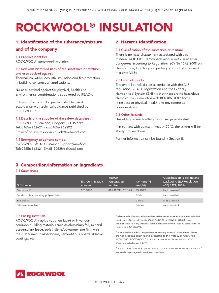 Rockwool Mineral Wool SDS PDF Safety Physical Sciences