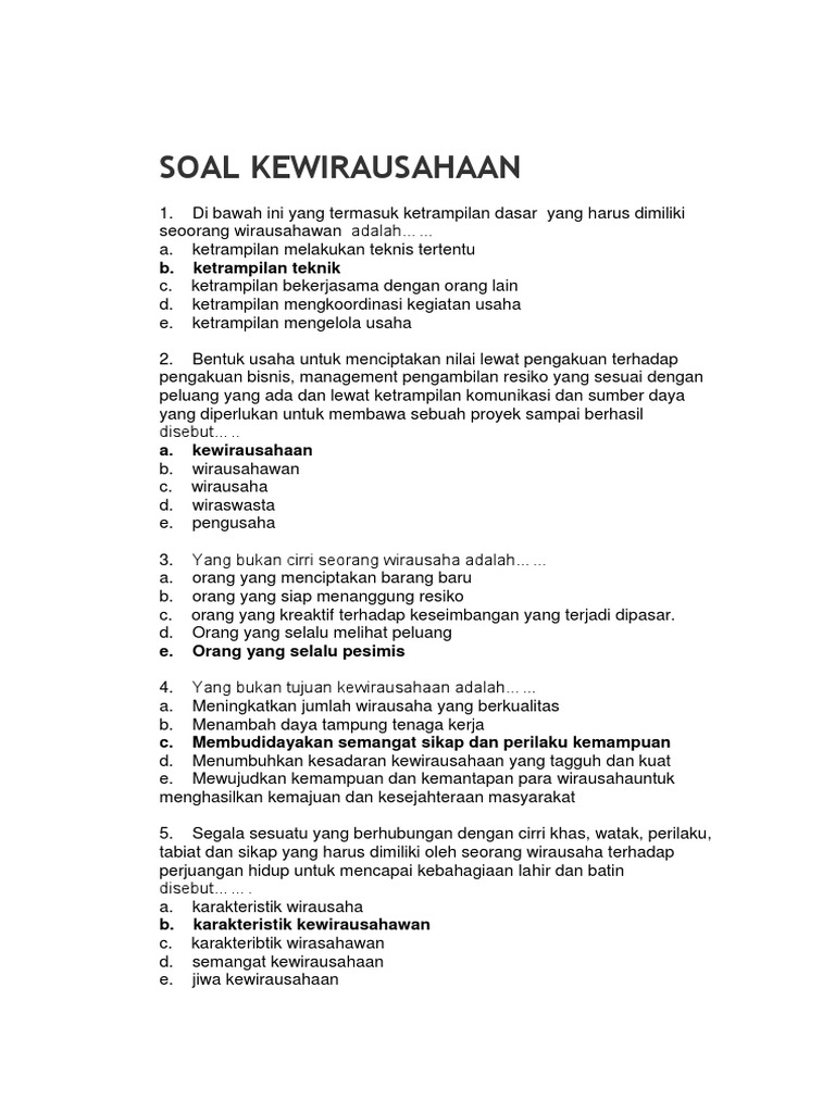 Soal Kewirausahaan