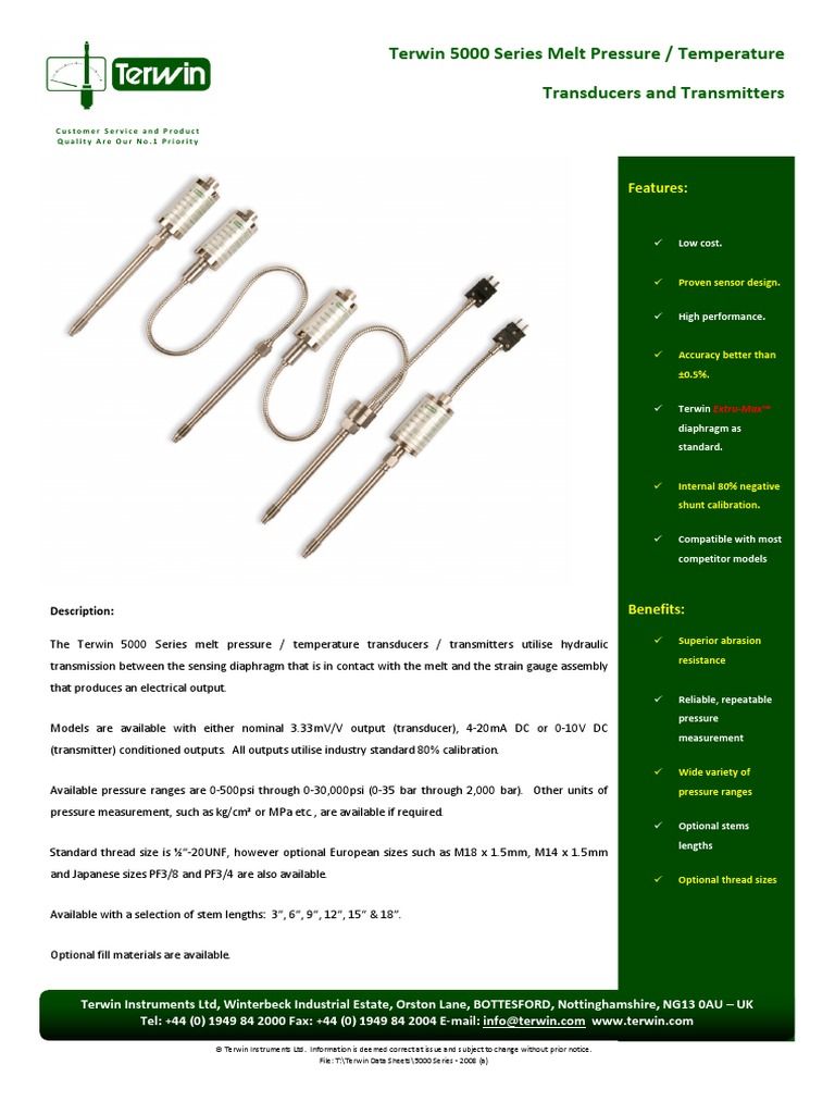 Terwin 5000 Productsheet | PDF | Calibration | Pressure Measurement