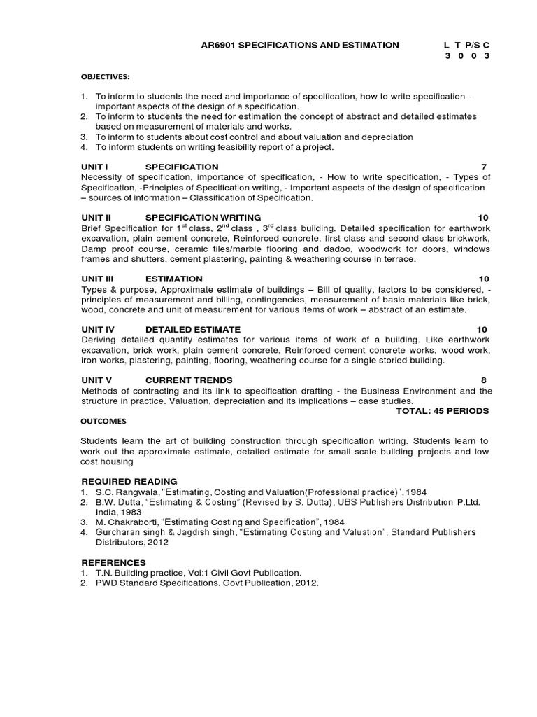 Specifications and Estimation Guide | PDF | Specification (Technical ...