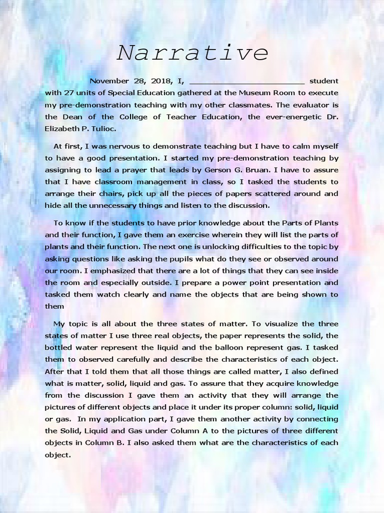 Narrative and Reflection in Demo Sample | Download Free PDF | Classroom ...