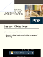 CRITICAL READING AS LOOKING FOR WAYS OF THINKING (Unfinnished)