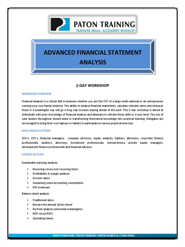 Advanced Financial Statement Analysis Workshop | PDF | Equity (Finance ...