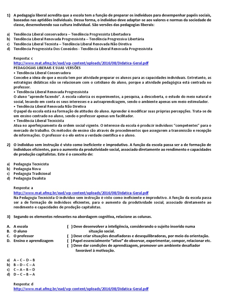Pedagogia Liberal e Suas Tendências | PDF | Ensino Superior | Liberalismo