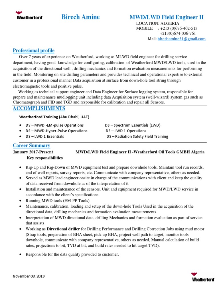 Birech Amine MWDLWD Field Engineer II PDF