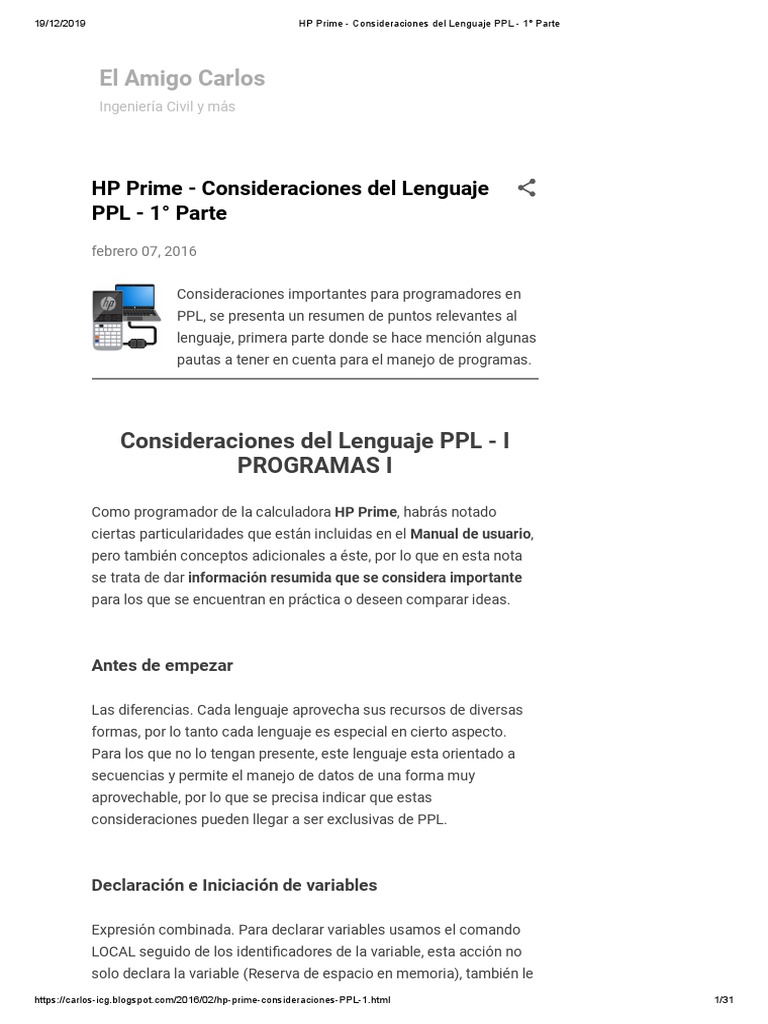 Consideraciones del Lenguaje PPL en HP Prime | PDF | Lenguaje de ...