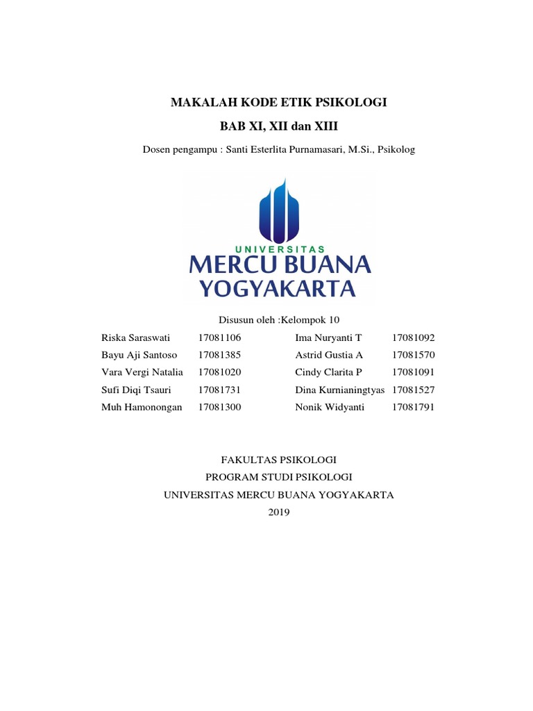 Contoh Makalah Kode Etik Psikologi Berkas Pendidikan