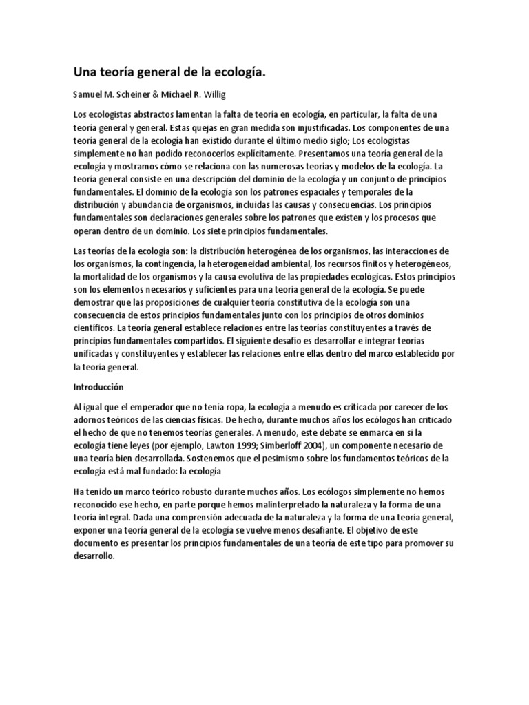 Una Teoría General de La Ecología PDF Teoría Ecología