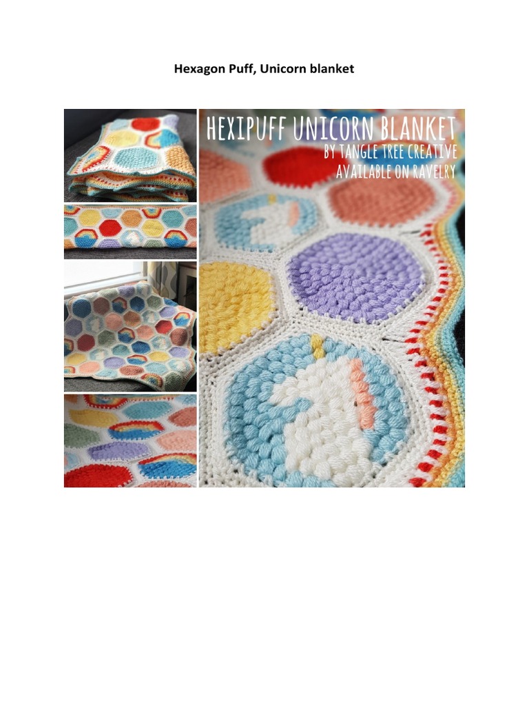 Free Hexipuff Unicorn Blanket Pattern | PDF | Crochet | Needlework