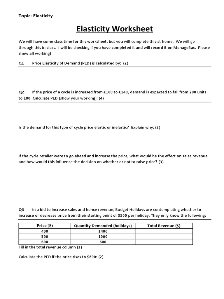 Elasticity Worksheet and Calculations | PDF | Price Elasticity Of ...
