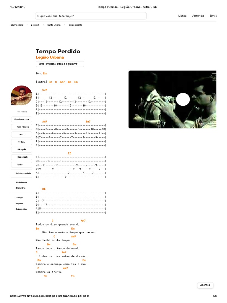 Tempo Perdido Legião Urbana Cifra Club YouTube Entretenimento
