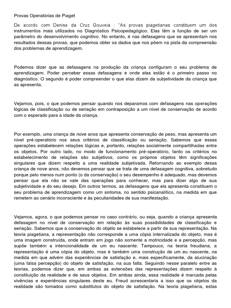 Provas Piagetianas e Diagnóstico Cognitivo | PDF | Escrita | Sílaba