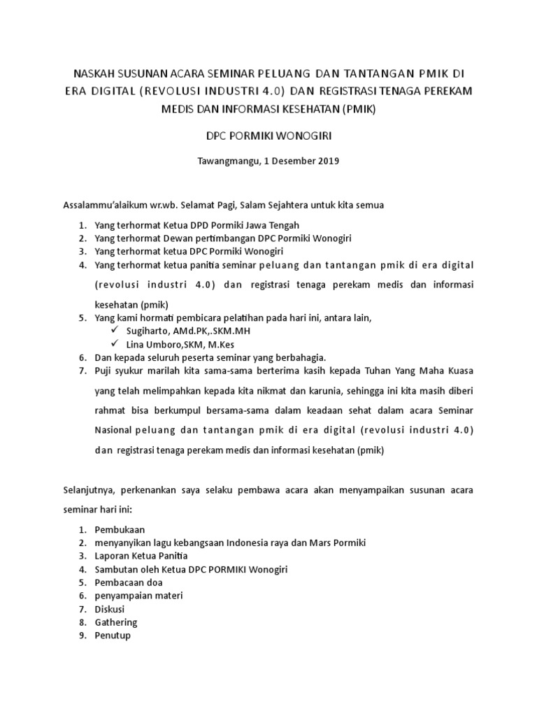 Naskah Susunan Acara Seminar Rekam Medis