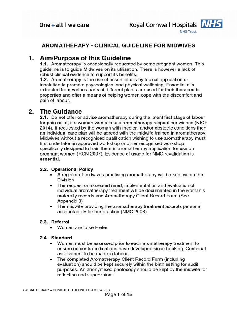Aromatherapy Clinical Guideline For Midwives PDF