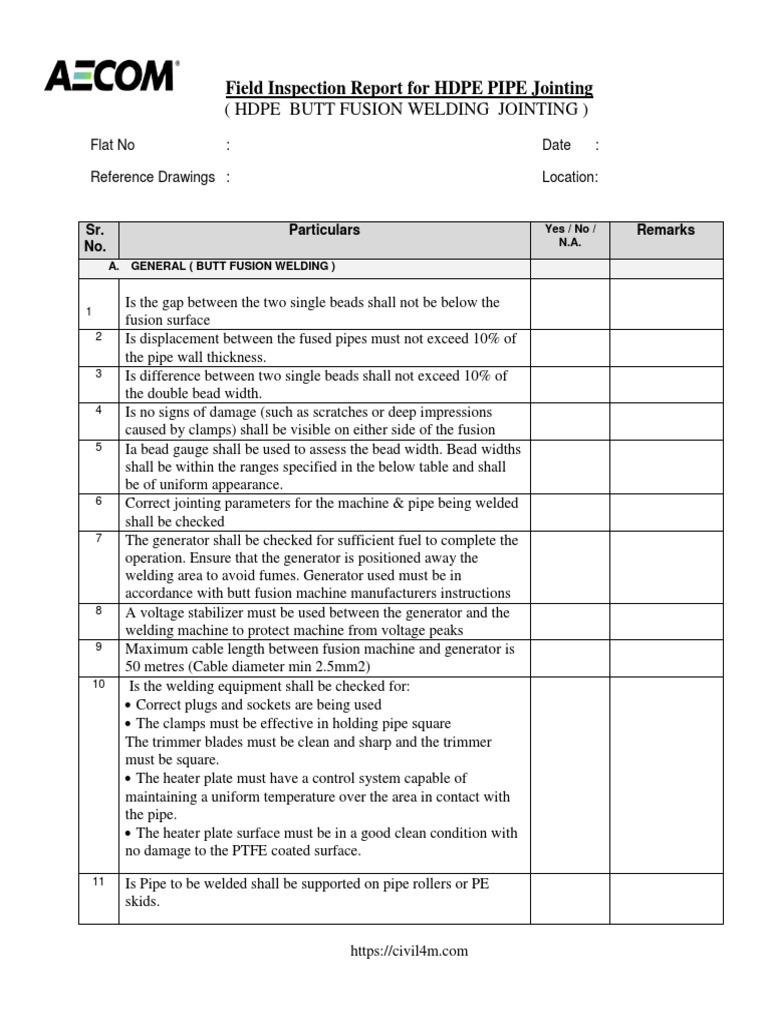 HDPE Pipe Jointing Inspection Report | PDF | Pipe (Fluid Conveyance ...