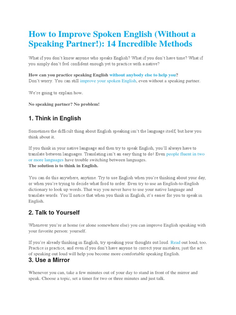 Improve Spoken English Solo: 14 Tips | PDF | Stress (Linguistics) | Fluency