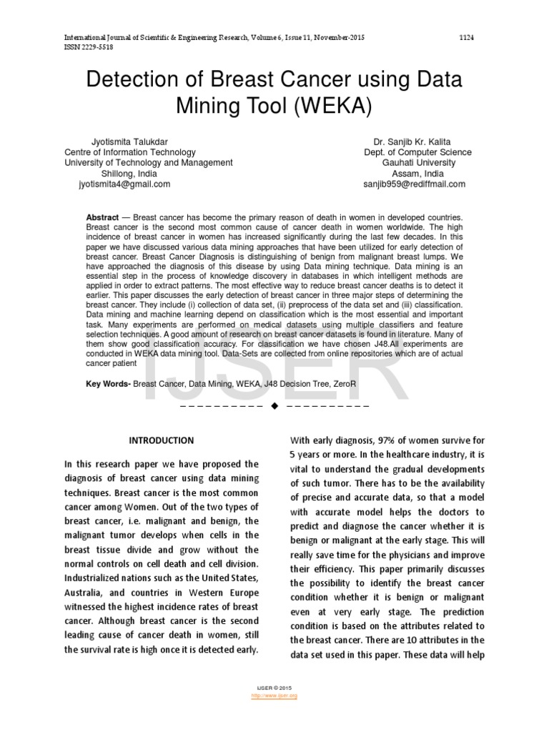 Detection of Breast Cancer Using Data Mining Tool WEKA PDF | PDF ...