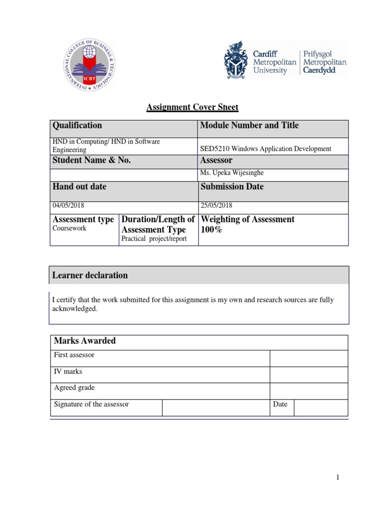 Windows App Development Assignment Guide | PDF | Microsoft Visual ...