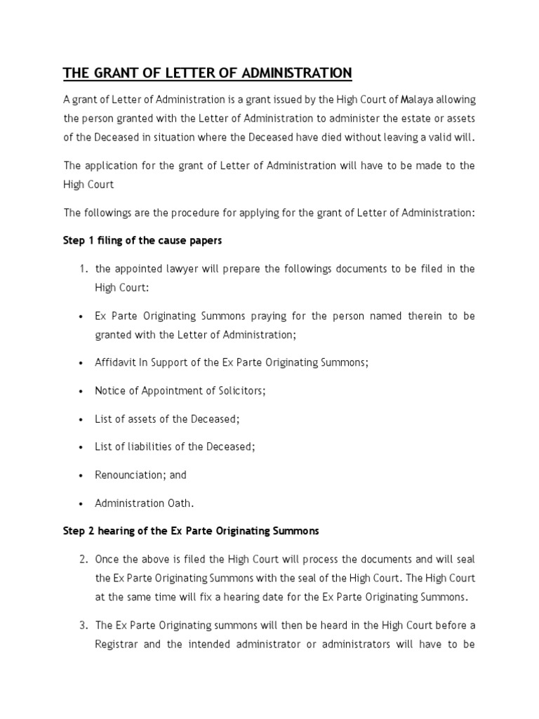 The Grant of Letter of Administration | PDF | Probate | Intestacy