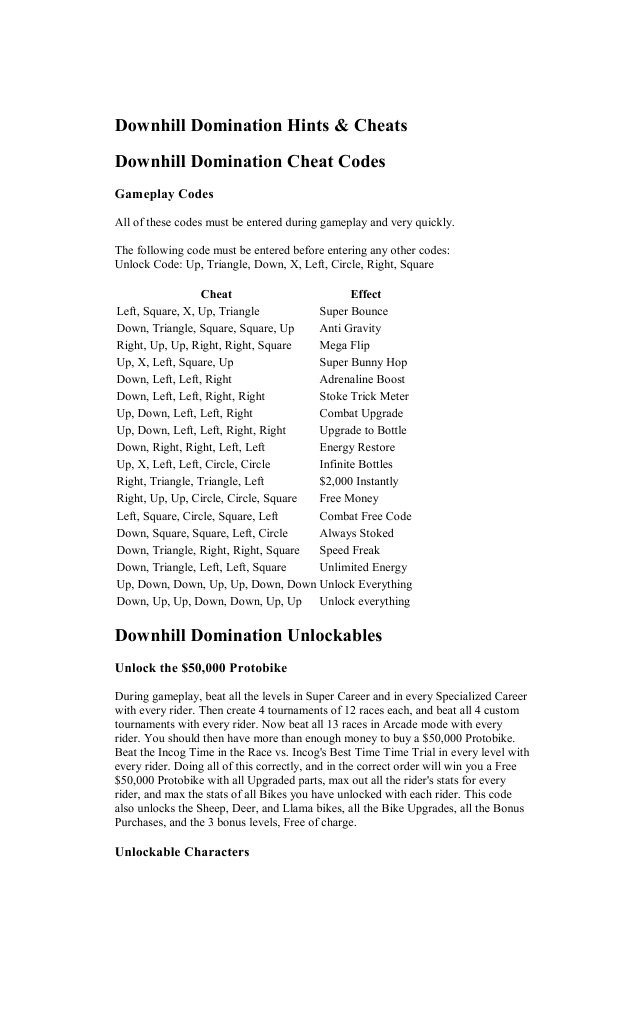 Downhill Domination Hints Cheat Gaming Video Games