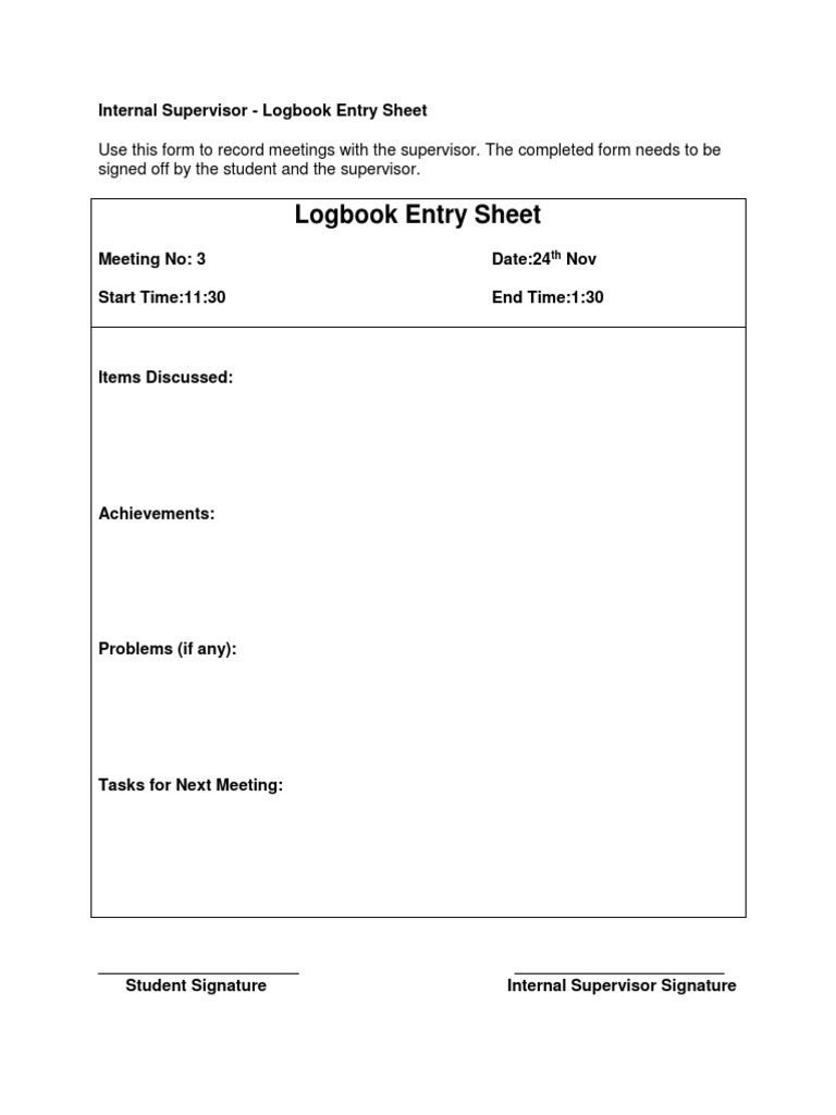 Supervisor Logbook Entry Template | PDF