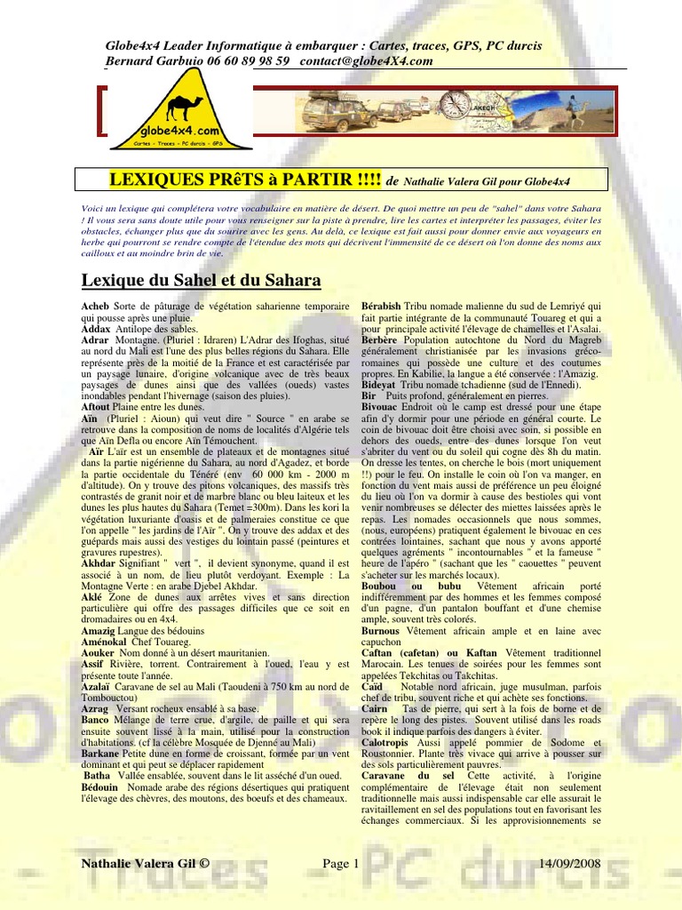 Lexique du Sahara pour Aventuriers | PDF | Sahara | Désert