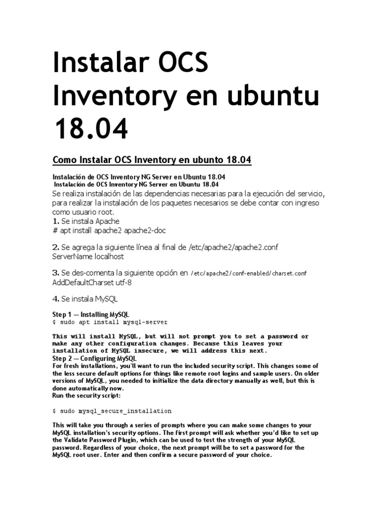 OCS Inventory Installation Guide for Ubuntu | PDF | Superuser | Password