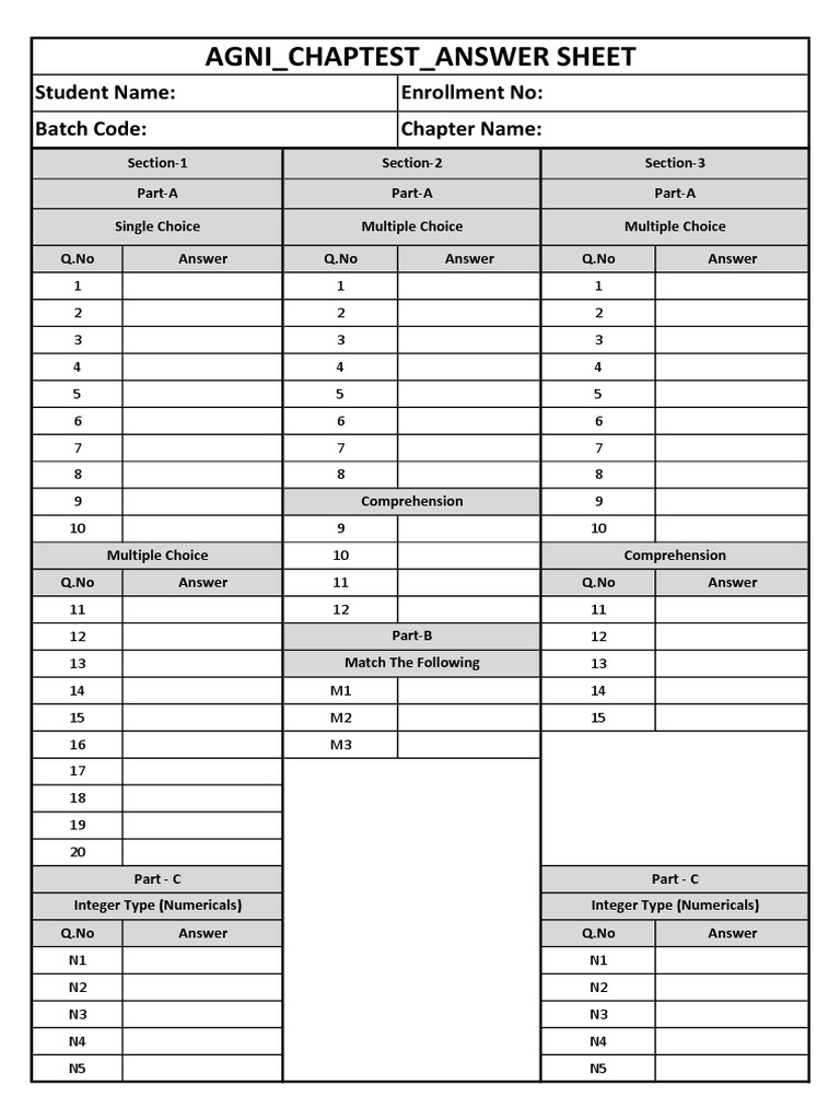 Agni Chapter Test Answer Sheet Pdf