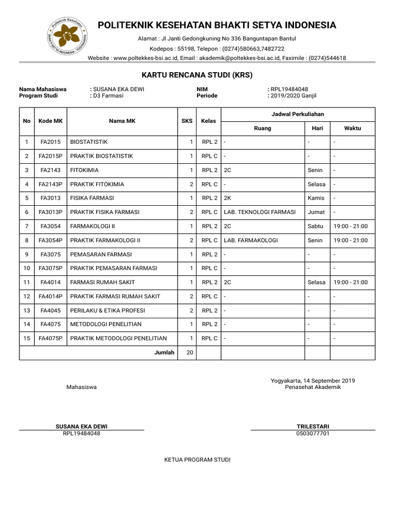 Cetak Laporan KRS Mahasiswa PDF | PDF