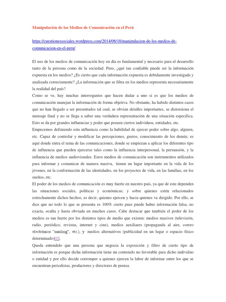 Manipulación de Medios en el Perú | PDF | Medios de comunicación ...